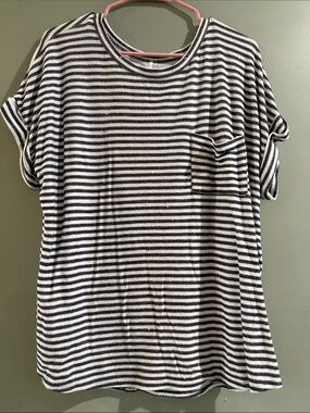 Women's Black and White Striped Pocket Tee